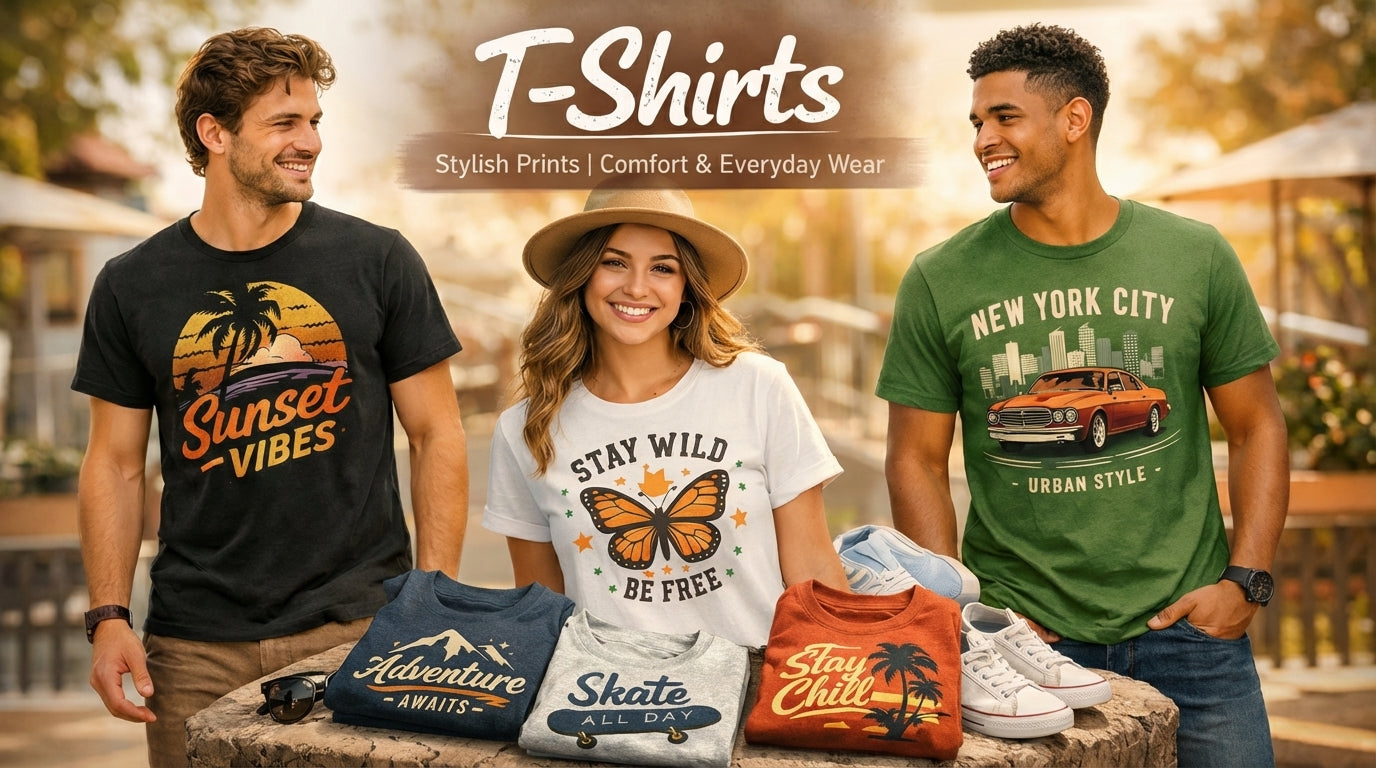 Explore stylish printed T-shirts made for comfort and everyday wear. Featuring trendy graphics, quality fabrics, and designs perfect for daily styling.